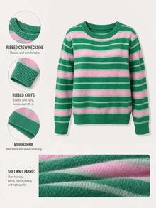 Women's Fashion Autumn/Winter Loose Casual Knit Pullover, Colorblock Striped Long Sleeve Sweater, Create Autumn Look, New Autumn/Winter Style Fall - Green - View 3