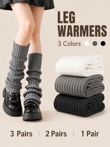 3/2/1Pair Sock Sleeves,Slouchy Sock Covers, Minimalist Solid Color Soft Slouch Socks, JK Style Striped Mid-Calf Slouchy Sock Covers, Y2K Style Leg Warmers, Warm Calf-Length Sock Covers, Suitable For Home & Outings In Spring, Autumn & Winter - Multiple Styles - View 2