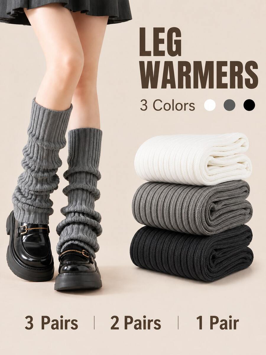 3/2/1Pair Sock Sleeves,Slouchy Sock Covers, Minimalist Solid Color Soft Slouch Socks, JK Style Striped Mid-Calf Slouchy Sock Covers, Y2K Style Leg Warmers, Warm Calf-Length Sock Covers, Suitable For Home & Outings In Spring, Autumn & Winter