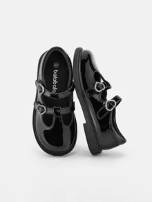 Balabala Zapatos Mary Jane de cuero charol para niñas con cierre de gancho y bucle, primavera/otoño 2025 - Negro - Ver 2