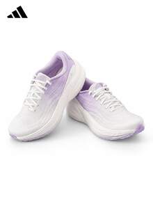 Adidas 新款公路慢跑透氣運動輕盈緩震休閒女子跑步鞋 - 白色/紫色 - 查看 6