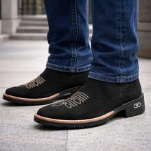 Men's Country Ankle Boot, Casual Suede Cowboy Boot, Comfortable And Durable. - Black - View 16