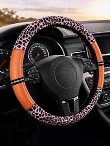Leopard Print Rhinestone Shiny Steering Wheel Cover, Non-Slip Rubber Inner Ring PU Leather Car Accessory, Suitable For Women And Girls, Vintage Breathable Grip Protective Cover, Universal 15 Inch, Car Interior Accessory - Leopard Print With Diamonds - View 20