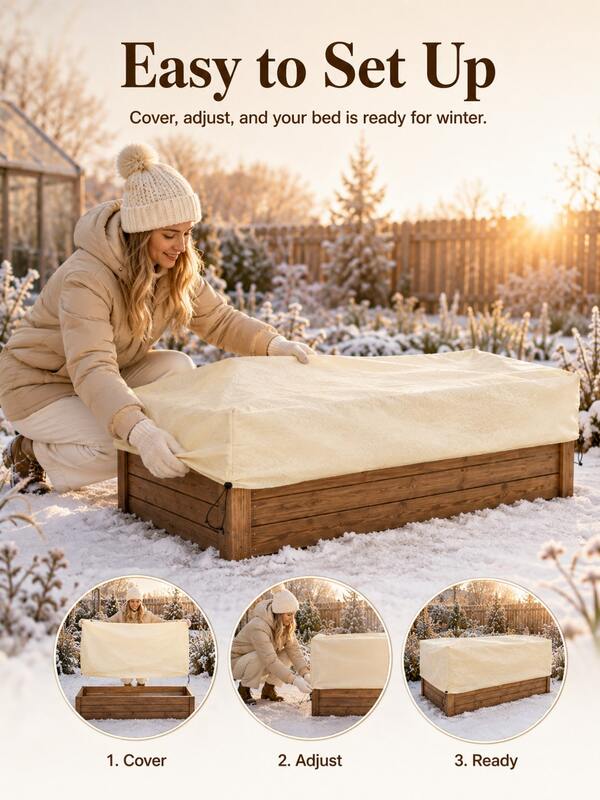 Raised Garden Bed Winter Plant Cover, Breathable Non-Woven Fabric Frost Protection Blanket With Drawstring, Windproof, Cold-Proof, Pest-Proof, Reusable Outdoor Planting Box Vegetable Seedling Cover