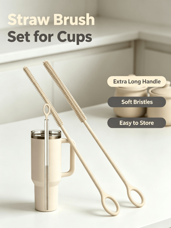 Long Flexible Silicone Straw Cleaning Brush, Deep Crevice Cleaning Tool, Portable Cup Water Bottle Daily Kitchen Accessory, Travel Water Bottle Large Capacity Insulated Cup Home Bar Drinkware Cleaning Brush