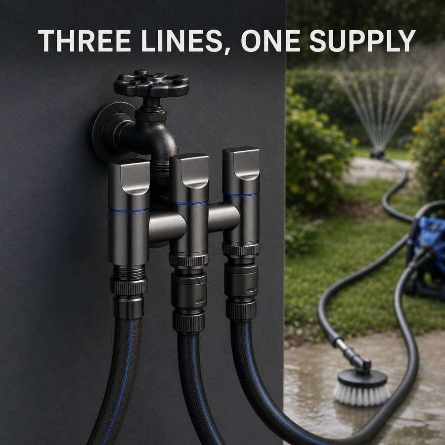1‑In‑3‑Out Water Diverter Angle Valve, Fast‑Connect Multi‑Way Water Separator With Independent Switch, Bathroom Toilet Mop Pool High‑Pressure Washing Water Tap - Multi-color - View 1