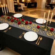 1 Roll Gold Birthday Number 70 Table Runner, Polyester Mesh, Durable, Skin-Friendly And Soft, Lightweight And Breathable, Suitable For Room, Bedroom, Living Room, Kitchen Decoration, Birthday Party, Holiday Celebration Decor - View 9