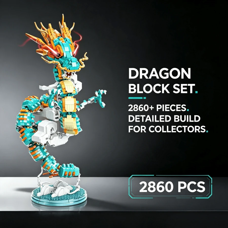 Azure Dragon Building Blocks Handmade DIY Collectible Decor, Holiday Gift Dragon Blocks, Immersive Stress Relief Assembly For Adults, Traditional Myth Chinese Dragon Building Blocks, 3D Interlocking Blocks Adult Stress Relief Toy