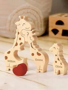 Personalized Wooden Family Name Puzzle, Custom Laser Engraved Interlocking Keepsake For Home Decor, Living Room Or Entryway Display, Christmas, Birthday Or Anniversary Gift For Parents And Family - Giraffe - View 2