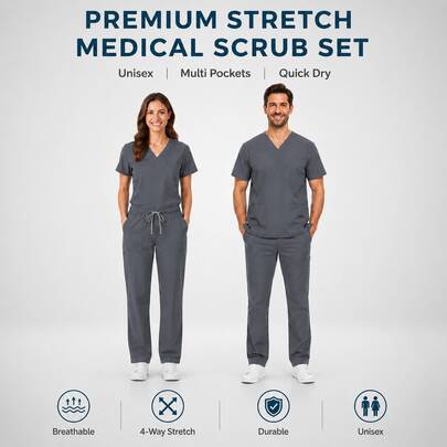 Pantalones de pierna recta unisex Uniformes clínicos Conjunto de enfermería Top quirúrgico+Pantalones con bolsillos Uniforme de enfermera Trajes de salón de belleza