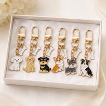 Cute Enamel Dog Keychain With Bone Charm, Gold-Tone Pet Lover Bag Pendant, Y2K Purse Backpack Accessory, Everyday Gift - Multicolor - View 3