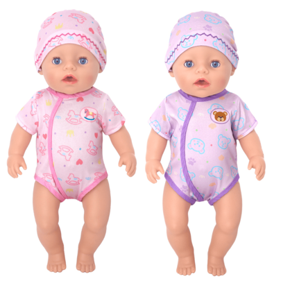 Monos para muñecas, que incluyen gorros con estampado y bodies de manga corta, costuras finas y suaves, adecuados para muñecas recién nacidas de 36-45 centímetros / 14-18 pulgadas, perfectos para la interacción entre padres e hijos, regalos ideales para días festivos (muñecas no incluidas)