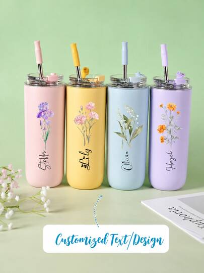 Personalized Holiday Insulated Tumbler, Customized Insulated Name Mug, Birthday Flower Laser Engraved Stainless Steel Insulated Tumbler, Bridesmaid Invitation Gift, Bachelorette Party Personalized Insulated Tumbler, Girls Gift, Insulated Tumbler With Straw, Bachelorette Party Insulated Tumbler, Wedding Party Gift, Bridesmaid Invitation Gift, Bridesmaid Gift, Engraved Insulated Tumbler, Holiday Insulated Tumbler, Christmas Gift, Insulated Tumbler With Letter, Birthday Gift, Holiday Calendar