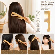 4pcs Wooden Hair Comb Set, Bamboo Wide Tooth Comb, Rat Tail Comb, Solid Wood Triple Row Bristle Brush, Wooden Round Styling Comb, Suitable For Daily Hair Styling - Apricot - View 4