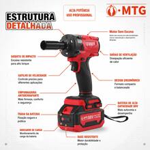 Chave de Impacto Sem Fio Motor DC Sem Escova 500W Torque Máximo 400N.m 2 Velocidades 2 Baterias Visor de Carga Maleta Completa Para Mecânica Veicular e Obras - Vermelho - Visão 4