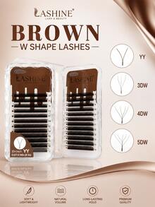 Lashine W-Shaped Brown Eyelash Extensions YY 3DW 4DW 5DW Dense Pre-Made Fan-Shaped Lightweight False Eyelashes Clover Eyelash Extensions - D - View 1