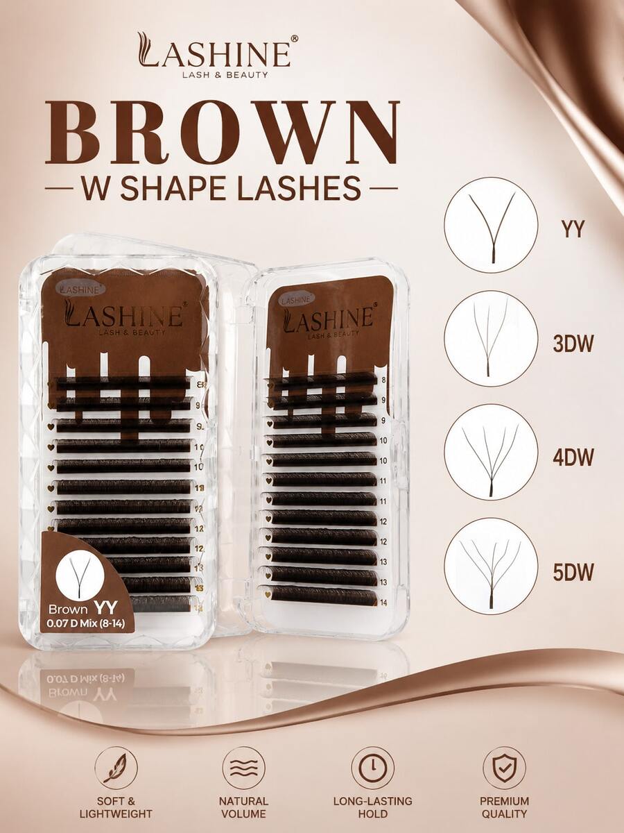 Lashine W-Shaped Brown Eyelash Extensions YY 3DW 4DW 5DW Dense Pre-Made Fan-Shaped Lightweight False Eyelashes Clover Eyelash Extensions - D - View 1