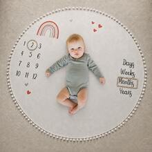 Newborn Photography Props 100cm Rainbow Baby Milestone Round Blanket With Pom Pom Trim And 2 Wooden Photo Frames, Suitable For 1-12 Months - Multicolor - View 2
