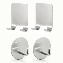 2+2 PCS Stainless Steel Razor Holder Wall Mount & Utility Hooks, No Drill Self Adhesive Waterproof Shaver Holder For Bathroom Shower, Space Saving Hooks For Razor, Bath Sponge, Towels, Keys And Accessories - Silver - View 11