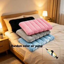 4pcs/2pcs/1pc Flocked Rectangular Inflatable Double-Sided Pillow - Soft Comfortable Waterproof Wear-Resistant Fabric, Compact Foldable Portable, Suitable For Camping, Travel, Head Neck Waist Support - Multicolor - View 11