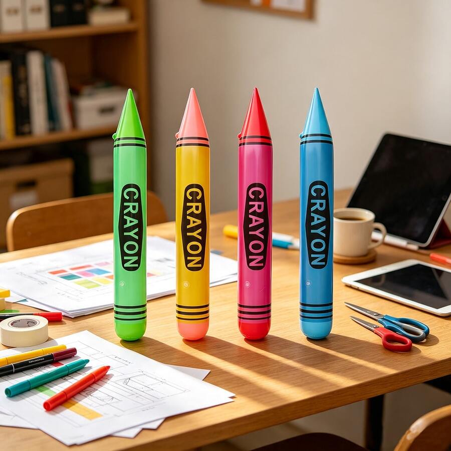 PVC Inflatable Large Crayon, Bright Color Inflatable Crayon Decoration Ornament, Back To School Classroom Decor, Art Theme Party Photo Prop, Pool Beach Play Toy - Multicolor - View 1