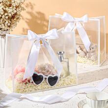 10pcs Clear Plastic Gift Bags With Punch Handle, Reusable, With Ribbon, Suitable For Birthday, Wedding, Bridal Shower, 12 X 10 X 5 Inches (White And Black) - Gift Bag - View 4
