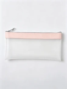 1pc Cute Frosted Translucent Pencil Case, Student Zipper Pencil Pouch, Stationery Bag, Back-To-School Essential - Transparent Pencil Case - View 6