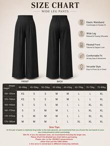 Women's Solid Color Casual Wide Leg Pants With Front Pocket Decor For Autumn Back To School And Commute Black - Black - View 7