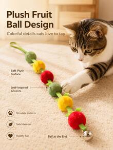 Cute Fruity Style,Long Hanging Strip Shape, Multicolor Fruit Pom-Pom With Built-In Bell, Hanging & Ground Interactive Entertainment, Daily Indoor Play For Kitten Adult Cats, Living Room Bedroom Cat Corner, All Year Round Pet Entertainment - Multicolor - View 7