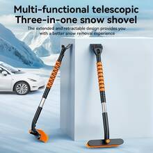 3-In-1 Portable Snow Shovel, Telescopic, Detachable, Rotating Brush Head, Sturdy C-Shaped Scraper, Thickened Bristles, Outdoor Snow Removal, Car Cleaning Multi-Function Tool - Multicolor - View 4