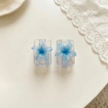 2PCS 3D Cute Plumeria Data Cable Protector, Transparent Crystal Flower Charging Cable Protector Anti-Breakage, Resin Material, No Battery Required, Suitable For Type-C - 2pcs Blue Frangipani - View 16