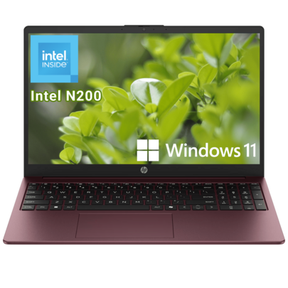 HP 15.6" HD Laptop For Everyday Productivity & Study, Intel N200 Processor, 4GB RAM, 128GB UFS, Windows 11, Glimmer Garnet