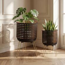 2pcs Classic Hollow Iron Flower Pot Set, Exquisite Design, Suitable For Home Balcony And Yard Decorative Flower Pot Group. Tripod Design Provides Stable Support For Flower Pots. Gardening Gift, Home Decor - Tripod Plant Stand - View 9