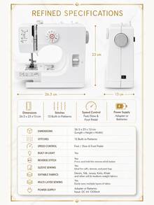 SMEGGEMS Sewing Machine With 12 Built-In Stitches, Portable Household Tabletop Design, Multi-Function Stitch Selection, Adjustable Stitch Length And Automatic Bobbin Winding - White - View 9