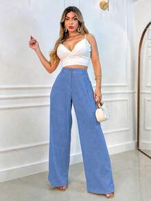 EMILI Women's Linen Wide-Leg Pants With Built-In Shorts - Light Blue - View 2