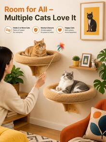 Wall-Mounted Cat Bed, Space-Saving Floating Cat Wall Perch With Round Cushion, Indoor Cat Elevated Resting Platform - one-size - View 2