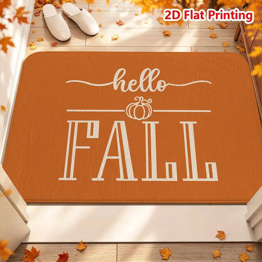 1/2件裝秋季門墊 Hello Fall 秋季主題法蘭絨地墊,舒適柔軟吸水防滑可機洗,多功能居家地板墊,適用於玄關、走廊、客廳、廚房、浴室、洗衣房及感恩節節日裝飾 - 彩色 - 查看 1