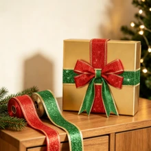 1/2/3 Rolls Classic Christmas Glitter Metallic Ribbon, 1.5 Inch Wide Multi-Purpose Holiday Craft Ribbon, Suitable For Christmas Holiday Decoration, Christmas Tree Decoration, Christmas Gift Wrapping And Christmas Bow Wreath Making (197 Inches Long) - Multicolor - View 2