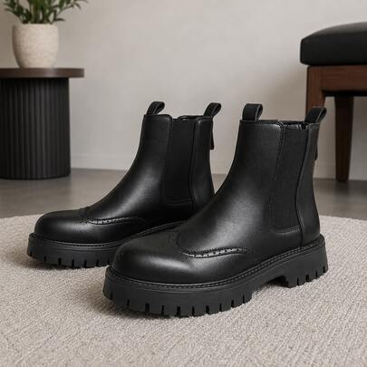 Sepatu Bot Ankle Pria Sol Tebal Penambah Tinggi Badan Sepatu Bot Brogue Berukir Gaya Inggris Kasual Pakaian Kerja Bisnis Serbaguna Sepatu Bot Silinder