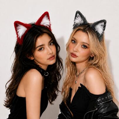 Plush Cat Ear Headband, Soft Faux Fur Animal Ear Headband, Cosplay Costume Hair Accessory, Comfortable Fit Non-Slip Headband, Suitable For Halloween Party, Anime Convention, Daily Wear, Photography, Birthday And Theme Party, Suitable For Girls And Women