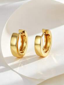 Charm-In Women's Copper Plated 18K Gold Small Thick Hoop Earrings, Lightweight Classic Fashion, Suitable For Daily Wear And Special Occasions, Exquisite Gift - Gold - View 7