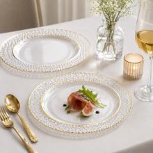50 Pack 10.25 & 7.5 Inch Hammered Double Gold Rim Round Dinner Plates, Classic Serving Dishes For Fall Family Gatherings & Halloween Parties, Everyday Tableware Must-Haves For Home Hosts, Great For Thanksgiving Christmas - Transparent - View 3