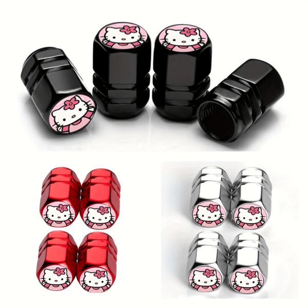 SANRIO 4pcs/Set Hello Kitty Tire Valve Caps KT01: Electroplated, Enhanced Grip & Durability, – Suitable For Cars, Motorcycles, Trucks, Bicycles, Compatible With Car Wheel Hub Accessories