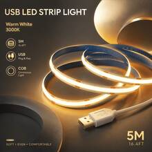 1 buah Lampu Strip LED COB, 3 Suhu Warna, 5m Bertenaga USB 320 LED/M, Pemotongan Fleksibel, Pencahayaan Tanpa Sambungan yang Dapat Diredupkan, Portabel, Perekat Mandiri untuk Pemasangan Mudah, Panjang Dapat Disesuaikan dan Dapat Dilipat, Cocok untuk Kamar Tidur, Ruang Tamu, Lampu Latar TV, Lampu Pengisi Cermin Rias dan Lainnya, Hadiah Liburan - MultiWarna - View 5