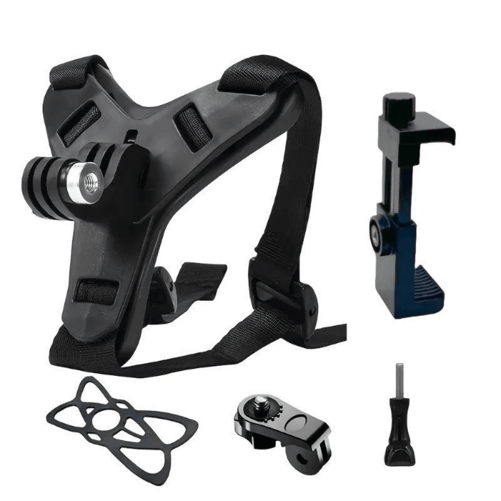 Kit Aksesori Kamera Aksi, Termasuk Tali Dada dan Dudukan Dagu Helm, Tali Kepala & Bahu yang Dapat Diatur, Cocok untuk Pemotretan Vlog, Kompatibel dengan Kamera Aksi SJCAM, AKASO, D*I Osmo
