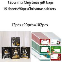 34/68/102 Stücke Weihnachtsgeschenktüten mit Weihnachtsaufklebern - langanhaltend Papier-Feiertagsparty-Geschenktüten für Weihnachtsbaumdekorationen, perfekt für Feiertagsfeiern, Weihnachtsgeschenktüten, Weihnachtsdekorationen - Stil A - Übersicht 9
