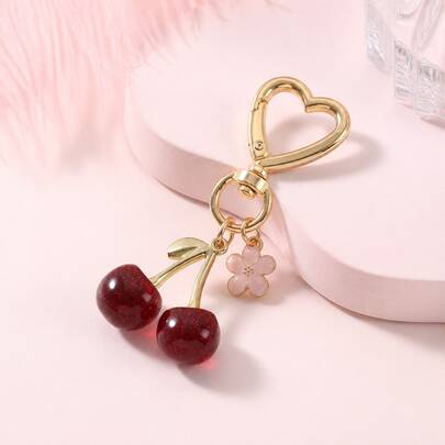 1pc Sequin Cherry Keychain Heart-Shaped Hook Flower Letter Pendant Bag Charm Gift For Women And Girls Back To School Halloween Thanksgiving Christmas