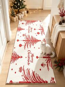 1pc Christmas Theme Red Christmas Tree Hallway Runner Rug, Carpet, Runner Rug, Area Rug, Mat, Home Decor, Area Rug, Living Room Area Rug, Living Room Home Decor, Room Decor, Washable Rug - Multicolor - View 1