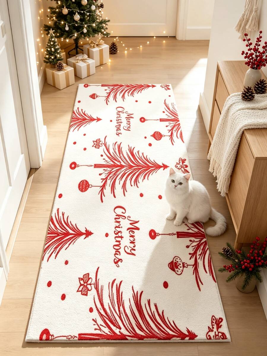 1pc Christmas Theme Red Christmas Tree Hallway Runner Rug, Carpet, Runner Rug, Area Rug, Mat, Home Decor, Area Rug, Living Room Area Rug, Living Room Home Decor, Room Decor, Washable Rug - Multicolor - View 1