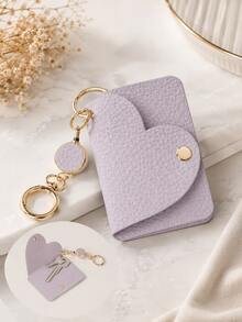 Women's Cute Heart-Shaped Keychain | Mini Keychain Wallet | Fashion Bag Charm & Car Key Holder, Back Card Slot (Also As Bag Accessory) - Multicolor - View 6